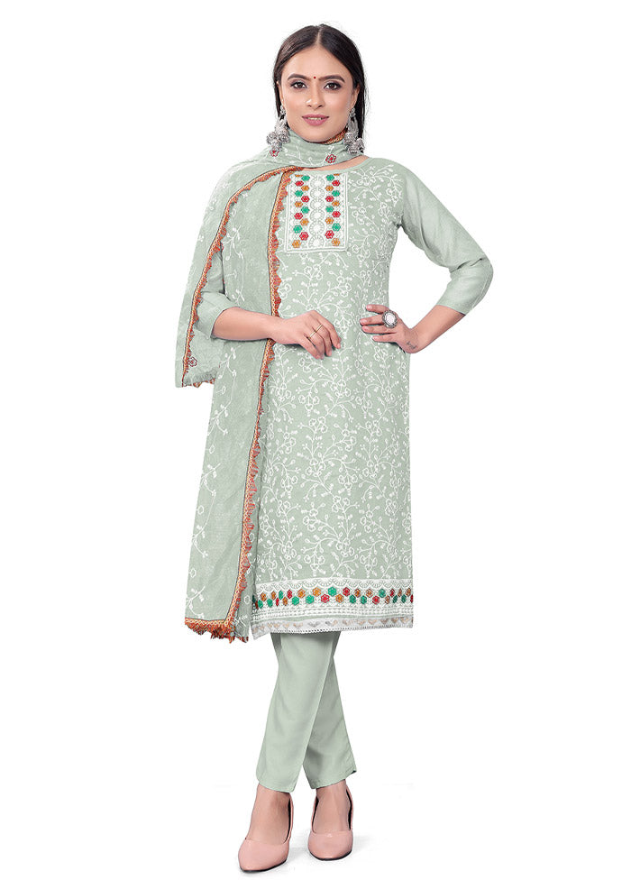 3 Pc Pista Green Unstitched Georgette Suit Set - Indian Silk House Agencies