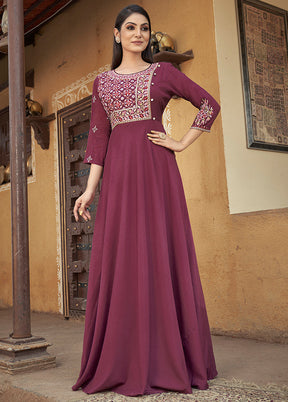 Purple Readymade Silk Gown - Indian Silk House Agencies