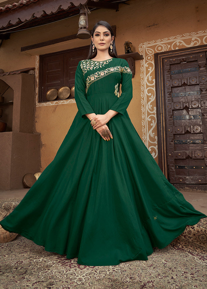 Green Readymade Silk Gown - Indian Silk House Agencies