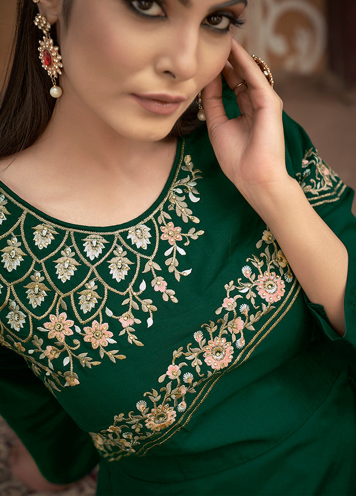 Green Readymade Silk Gown - Indian Silk House Agencies