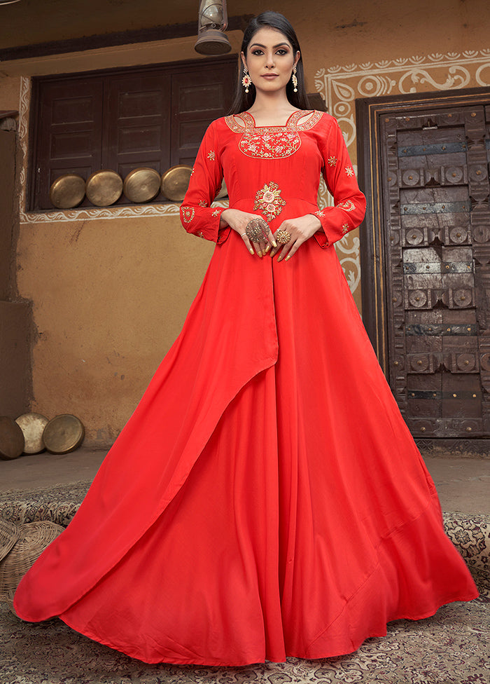 Red Readymade Silk Gown - Indian Silk House Agencies