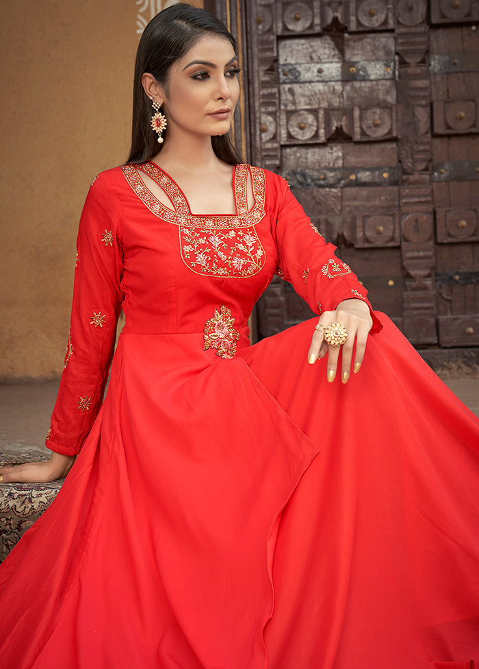 Red Readymade Silk Gown - Indian Silk House Agencies