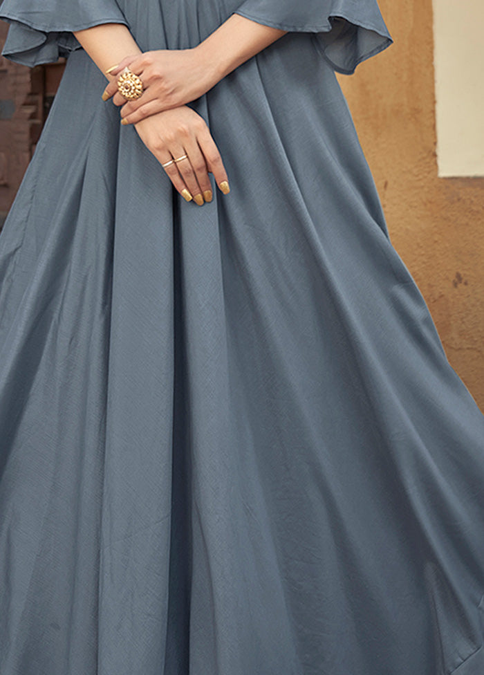 Grey Readymade Silk Gown - Indian Silk House Agencies