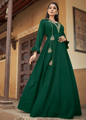 Green Readymade Silk Gown - Indian Silk House Agencies