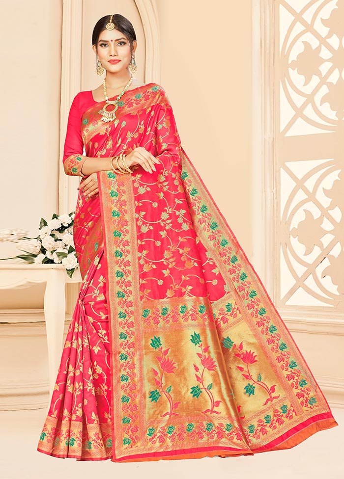 Pink Dupion Silk Saree With Blouse Piece - Indian Silk House Agencies