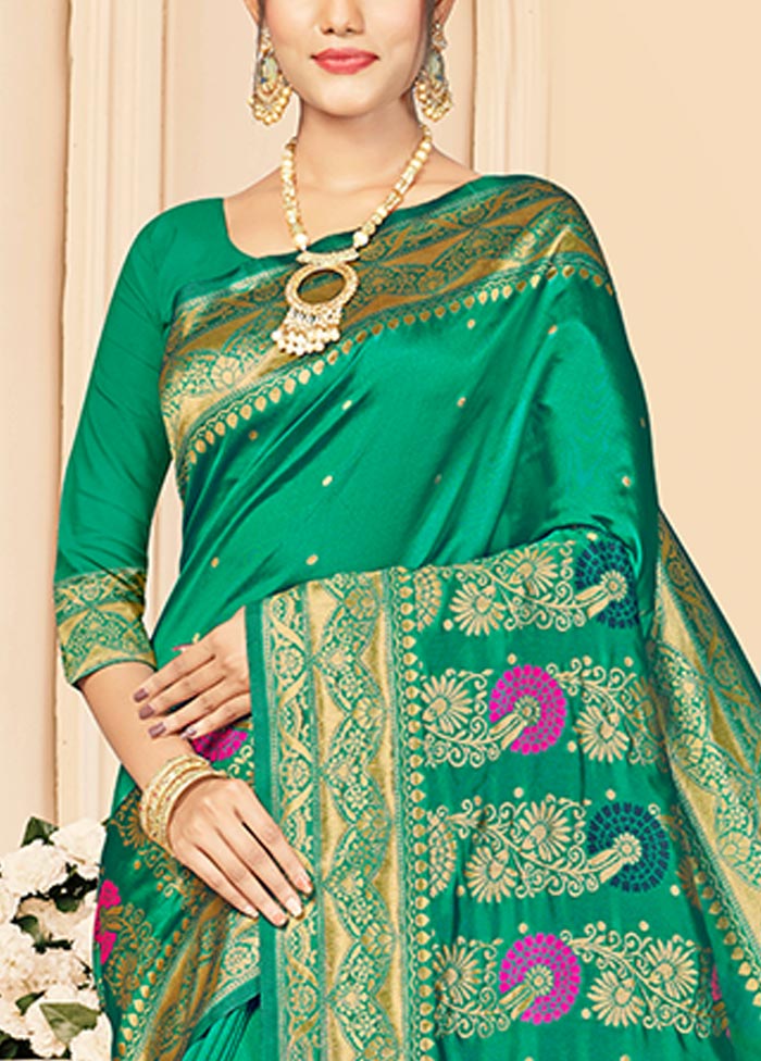 Green Dupion Silk Saree With Blouse Piece - Indian Silk House Agencies