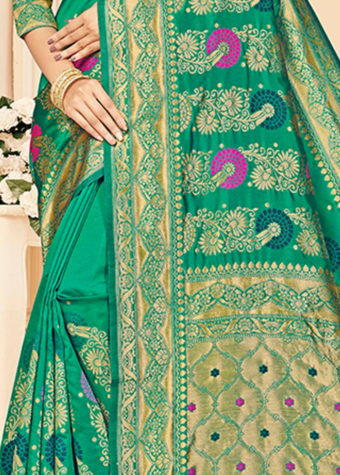 Green Dupion Silk Saree With Blouse Piece - Indian Silk House Agencies