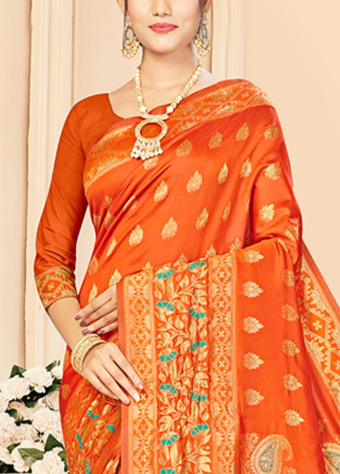 Orange Dupion Silk Saree With Blouse Piece - Indian Silk House Agencies