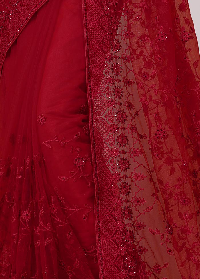 Red Organza Saree With Blouse Piece - Indian Silk House Agencies