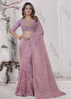 Dusty Pink Organza Saree With Blouse Piece - Indian Silk House Agencies