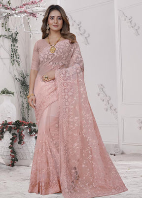 Peach Organza Saree With Blouse Piece - Indian Silk House Agencies