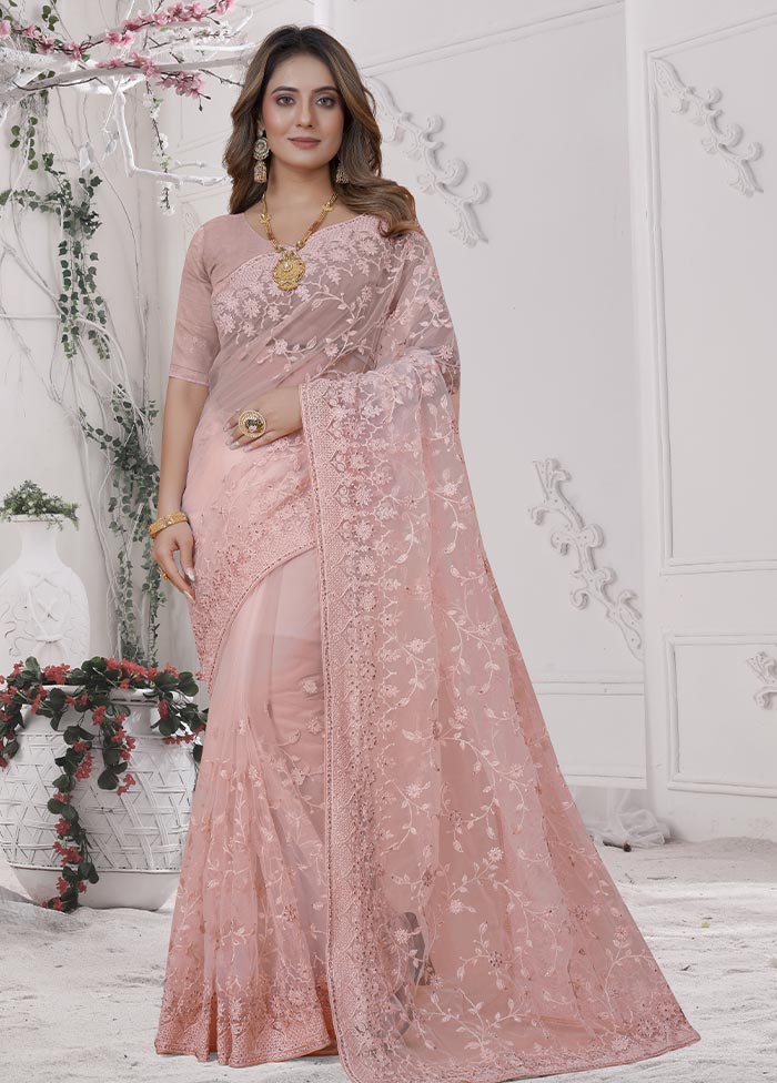 Peach Organza Saree With Blouse Piece - Indian Silk House Agencies