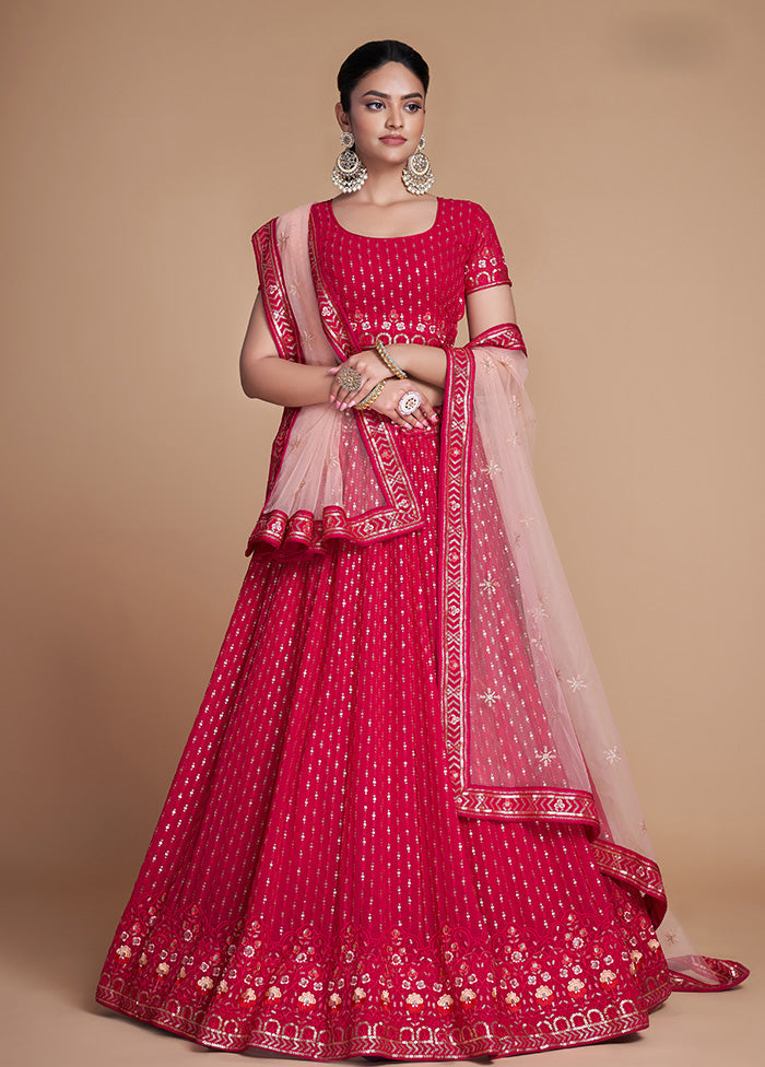 3 Pc Pink Georgette Semi Stitched Lehenga Set - Indian Silk House Agencies