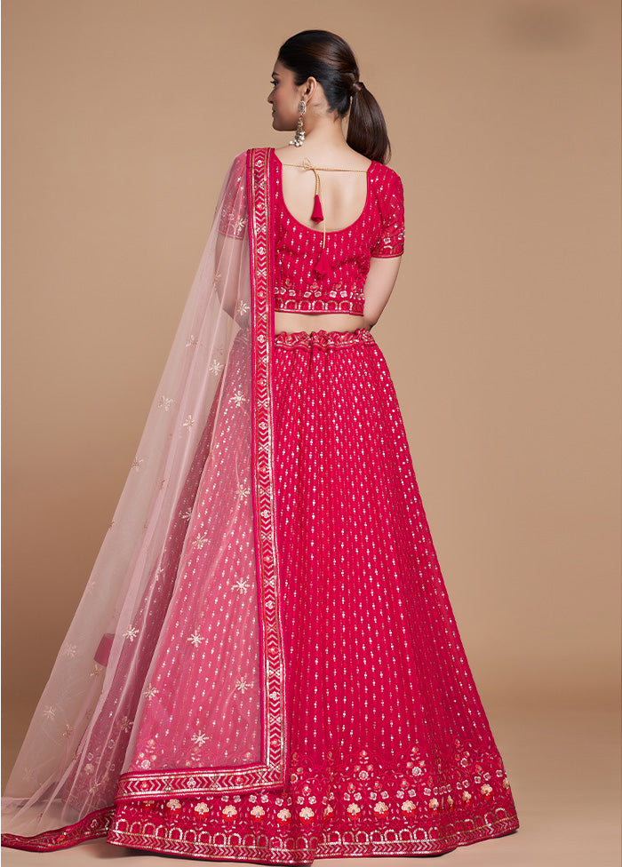 3 Pc Pink Georgette Semi Stitched Lehenga Set - Indian Silk House Agencies