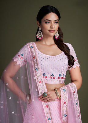 3 Pc Pink Georgette Semi Stitched Lehenga Set