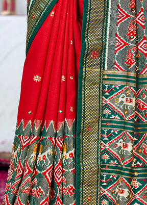 Red Cotton Saree With Blouse Piece - Indian Silk House Agencies