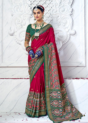 Rose Red Cotton Saree With Blouse Piece - Indian Silk House Agencies