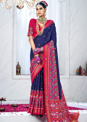 Dark Blue Cotton Saree With Blouse Piece - Indian Silk House Agencies