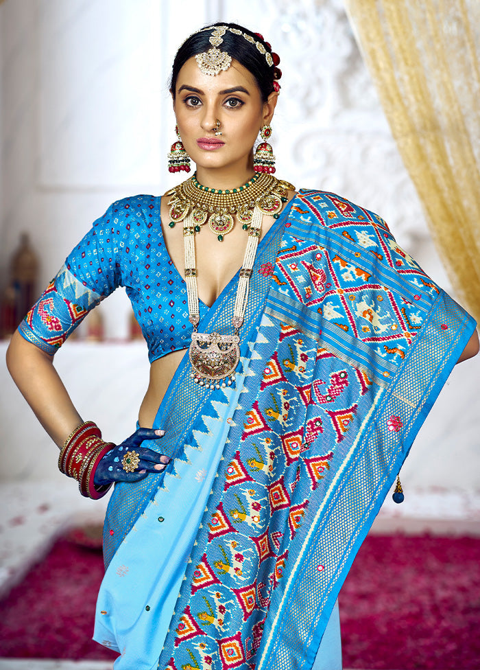 Light Blue Cotton Saree With Blouse Piece - Indian Silk House Agencies