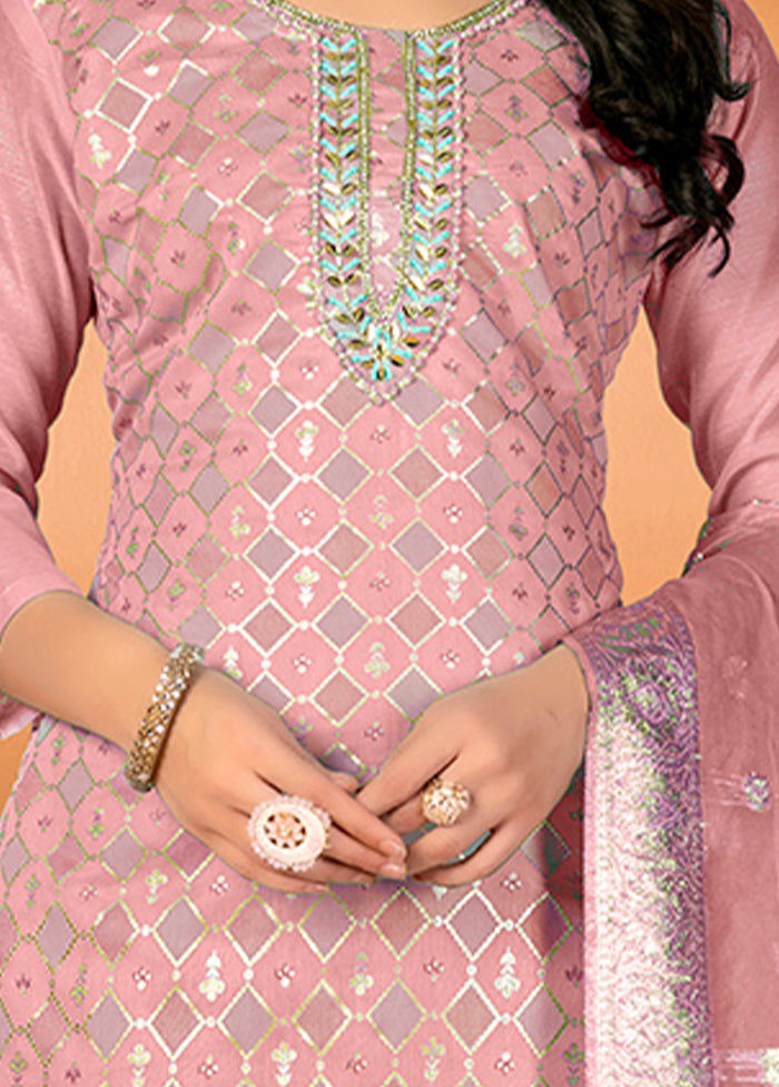 3 Pc Pink Unstitched Silk Suit Set - Indian Silk House Agencies