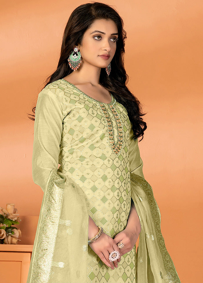 3 Pc Yellow Unstitched Silk Suit Set - Indian Silk House Agencies