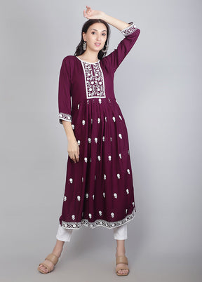 Wine Readymade Rayon Kurti - Indian Silk House Agencies