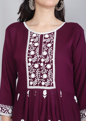 Wine Readymade Rayon Kurti - Indian Silk House Agencies