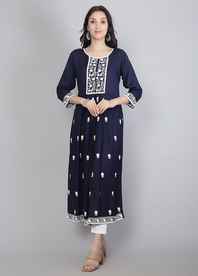 Blue Readymade Rayon Kurti - Indian Silk House Agencies