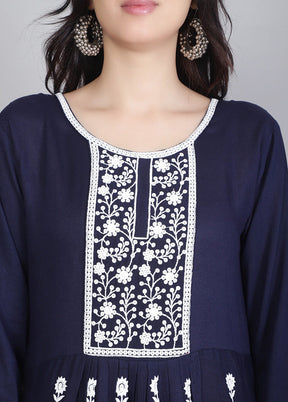 Blue Readymade Rayon Kurti - Indian Silk House Agencies