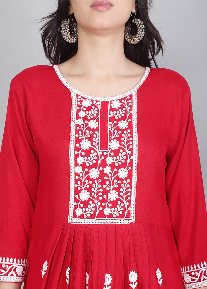 Red Readymade Rayon Kurti - Indian Silk House Agencies