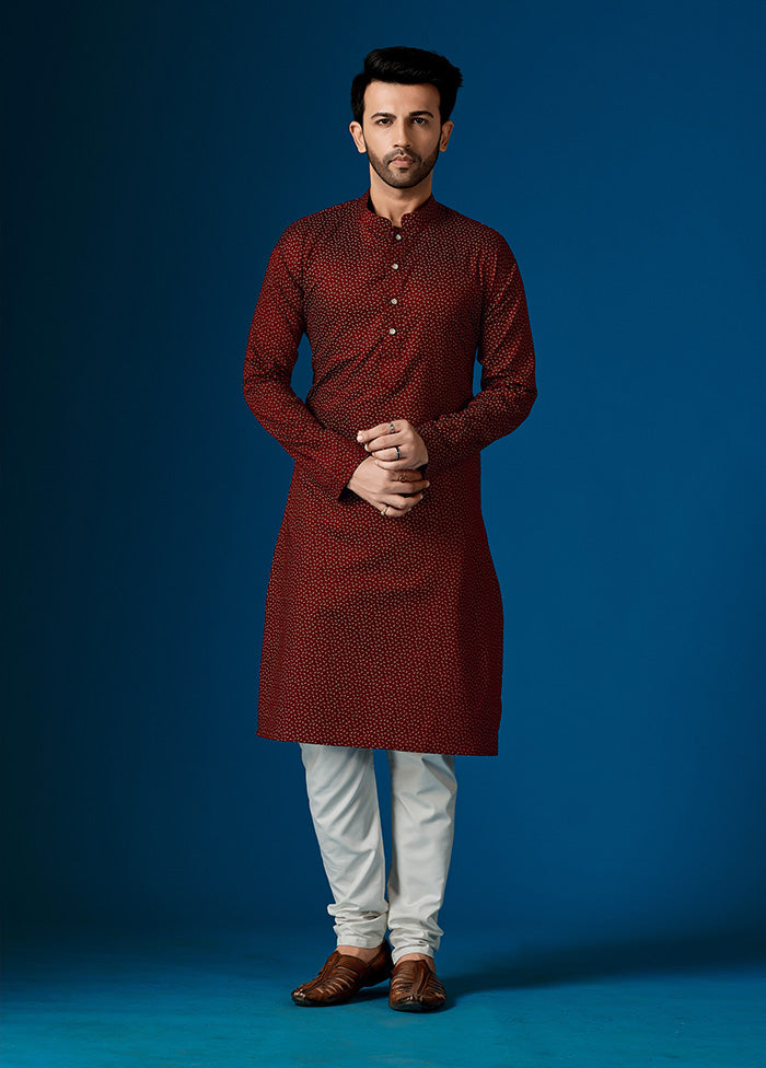 2 Pc Maroon Cotton Kurta And Pajama Set - Indian Silk House Agencies