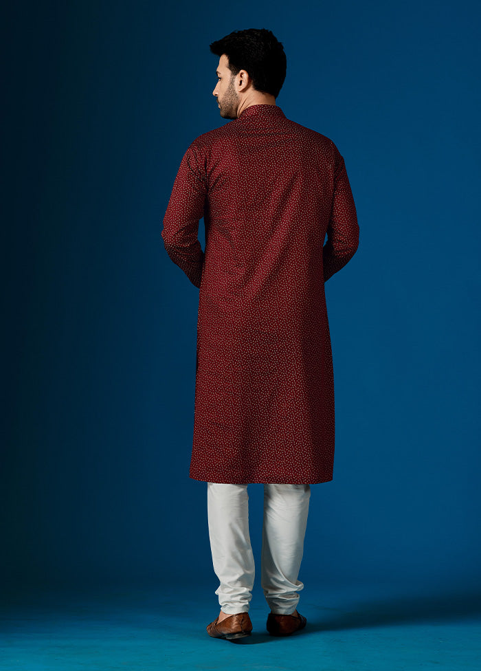 2 Pc Maroon Cotton Kurta And Pajama Set - Indian Silk House Agencies