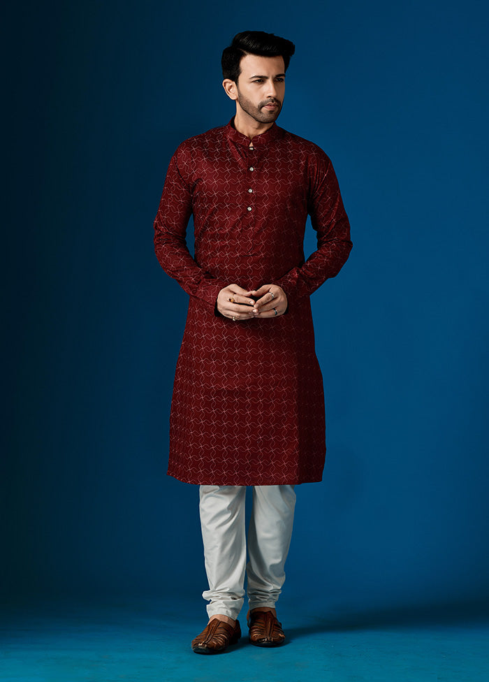 2 Pc Maroon Cotton Kurta And Pajama Set - Indian Silk House Agencies