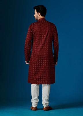 2 Pc Maroon Cotton Kurta And Pajama Set - Indian Silk House Agencies