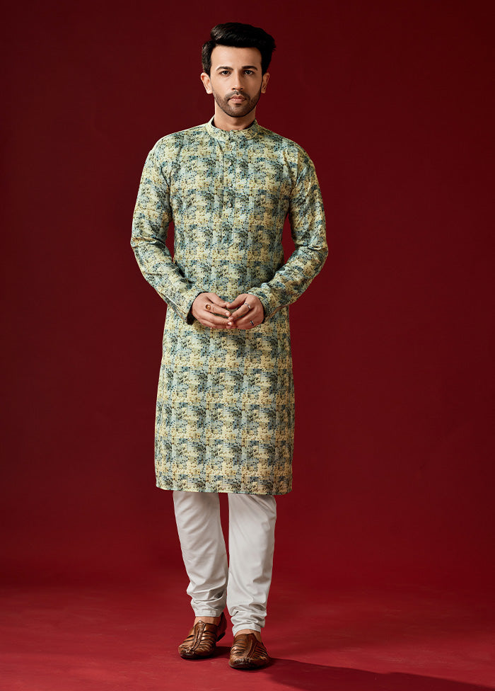 2 Pc Green Cotton Kurta And Pajama Set - Indian Silk House Agencies