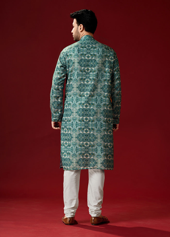 2 Pc Green Cotton Kurta And Pajama Set - Indian Silk House Agencies