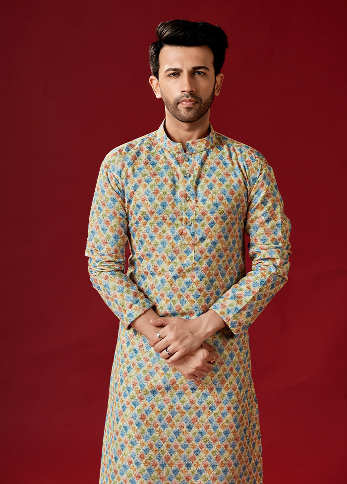 2 Pc Cream Cotton Kurta And Pajama Set - Indian Silk House Agencies