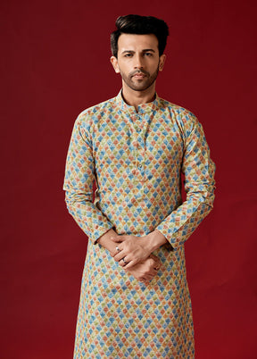 2 Pc Cream Cotton Kurta And Pajama Set - Indian Silk House Agencies