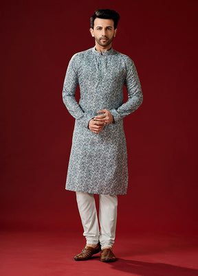 2 Pc Grey Cotton Kurta And Pajama Set - Indian Silk House Agencies