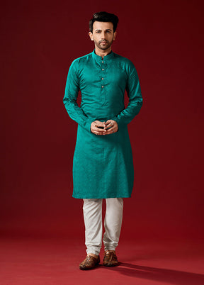 2 Pc Blue Cotton Kurta And Pajama Set - Indian Silk House Agencies