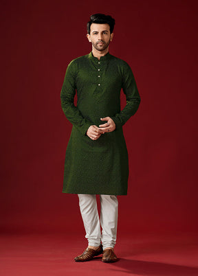 2 Pc Green Cotton Kurta And Pajama Set - Indian Silk House Agencies