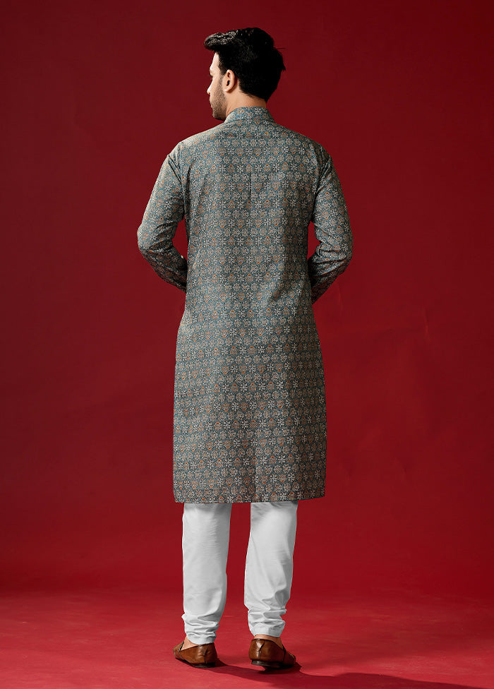 2 Pc Grey Cotton Kurta And Pajama Set - Indian Silk House Agencies