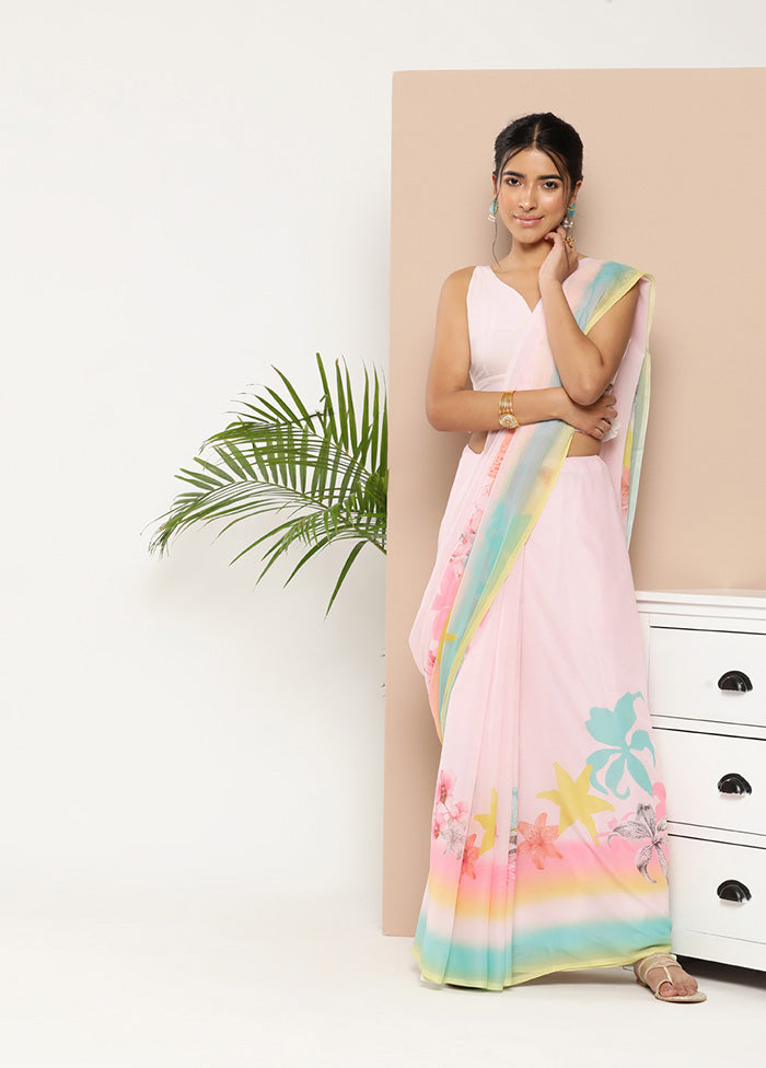 Pink Chiffon Silk Saree With Blouse Piece - Indian Silk House Agencies