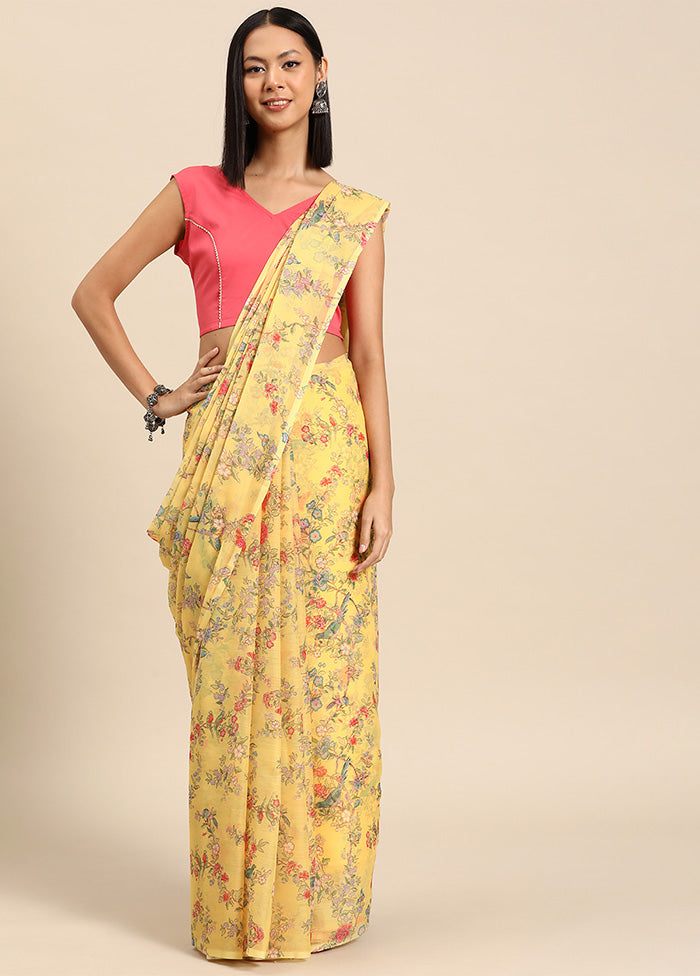 Yellow Chiffon Silk Saree With Blouse Piece - Indian Silk House Agencies