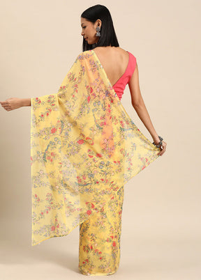 Yellow Chiffon Silk Saree With Blouse Piece - Indian Silk House Agencies