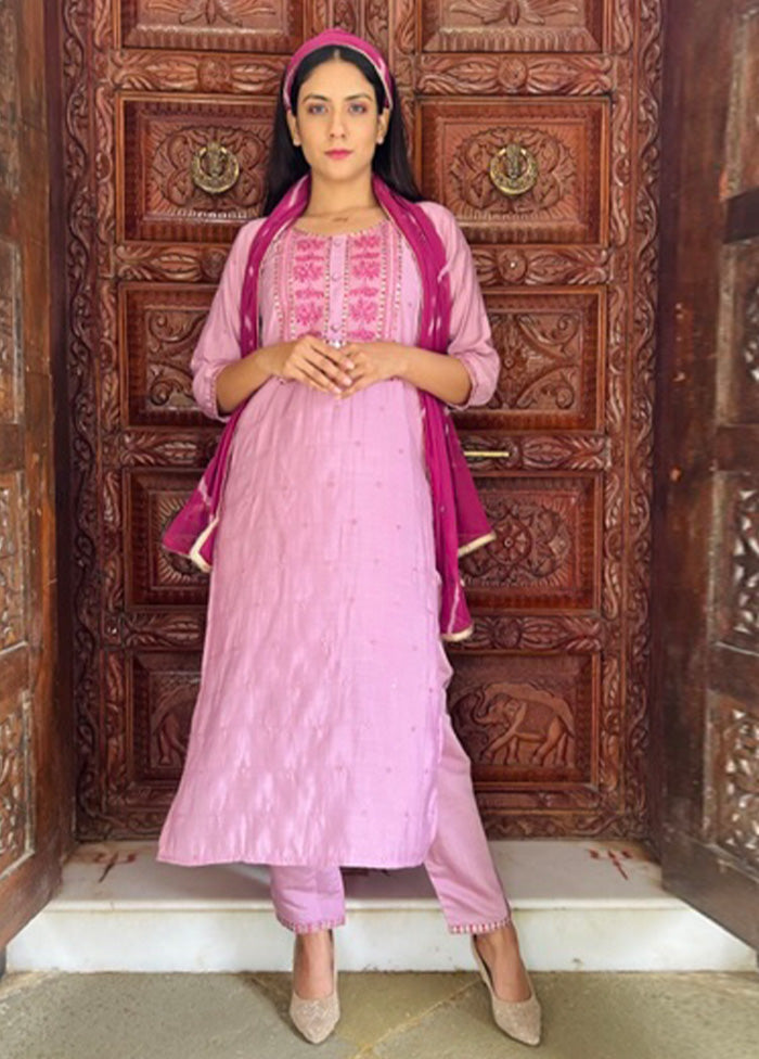 3 Pc Pink Readymade Viscose Suit Set - Indian Silk House Agencies