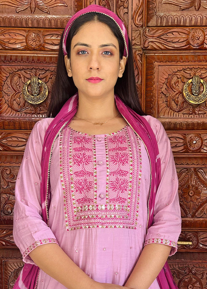 3 Pc Pink Readymade Viscose Suit Set - Indian Silk House Agencies