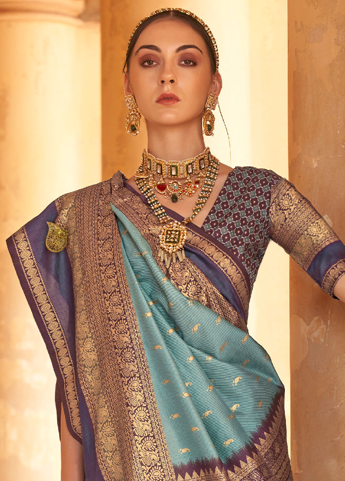 BLUE Dupion Silk Saree With Blouse Piece - Indian Silk House Agencies