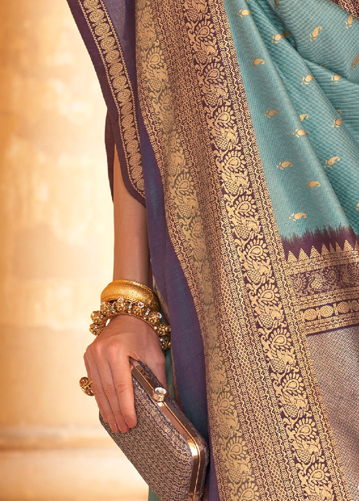 BLUE Dupion Silk Saree With Blouse Piece - Indian Silk House Agencies