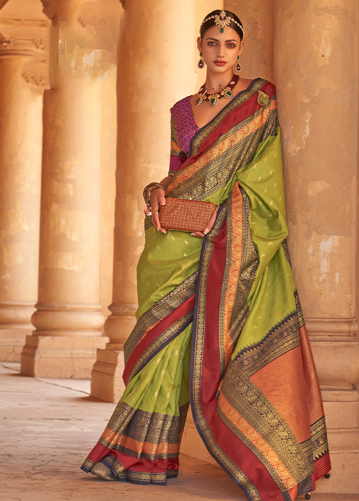 GREEN Dupion Silk Saree With Blouse Piece - Indian Silk House Agencies